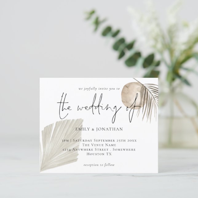 Budget Boho Pampas Grass Cream Wedding bjudande (Stående Fram)