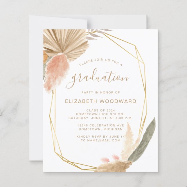 Budget Boho Pampas Grass Examen Invitation (Framsida)