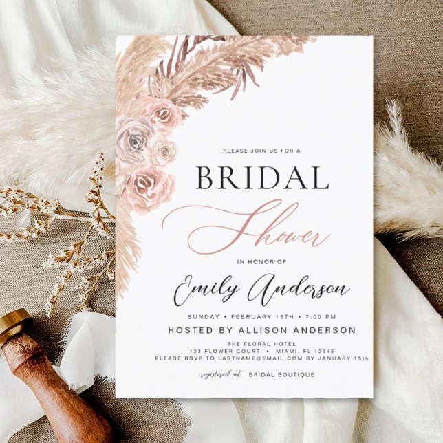 Budget Boho Pampas Grass Inbjudningskort för möhip Flygblad (Skapare uppladdad)