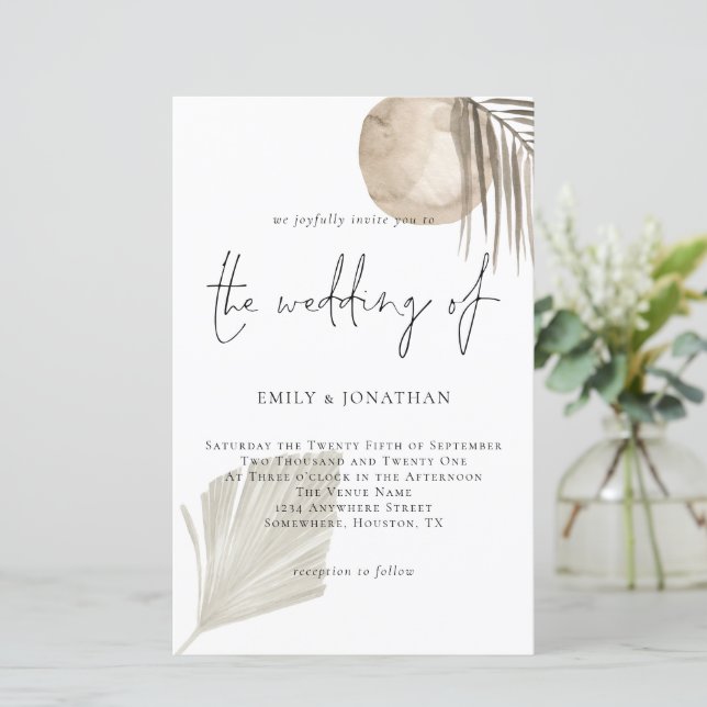 Budget Boho Pampas Grass Script-bröllop - inbjudan (Stående Fram)
