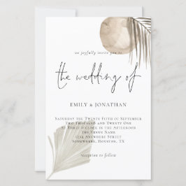 Budget Boho Pampas Grass Script-bröllop - inbjudan