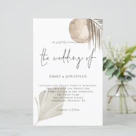 Budget Boho Pampas Grass Script-bröllop - inbjudan