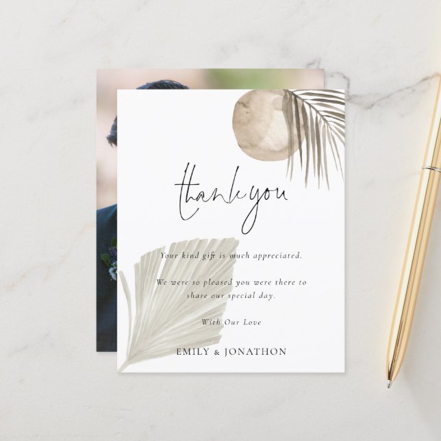 Budget Boho Pampas Photo Bröllop Tack (Fram/Back In Situ)