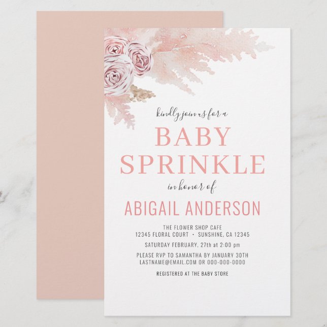 Budget Boho Pampasgräs Baby Sprinkle Inbjudan (Fram/baksida)