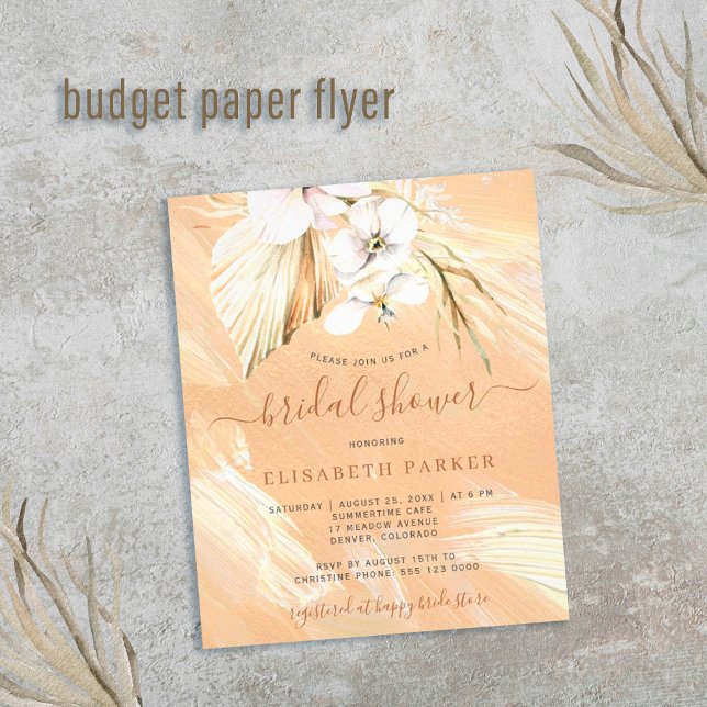 Budget boho pampasgräs bröllopsdusch inbjudan flygblad (Skapare uppladdad)