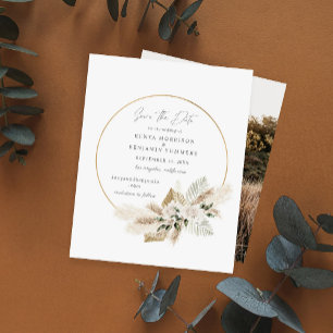 Budget Boho Pampasgräs & Foto Spara datum-kort Flygblad