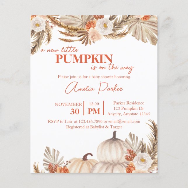 Budget Boho Pumpkin Baby Shower-inbjudan (Framsida)