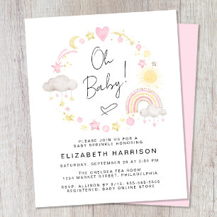 Budget Boho Rainbow Baby Girl Sprinkle Inbjudan