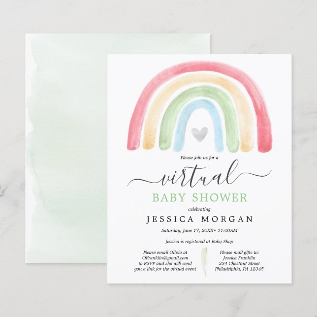 Budget Boho Rainbow Virtuell Baby Shower-inbjudan (Fram/baksida)
