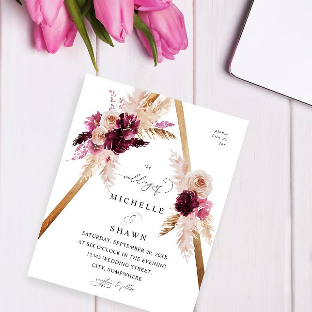 Budget Boho Ram Rosa Pampas Grass Blommigt Bröllop Flygblad (Skapare uppladdad)