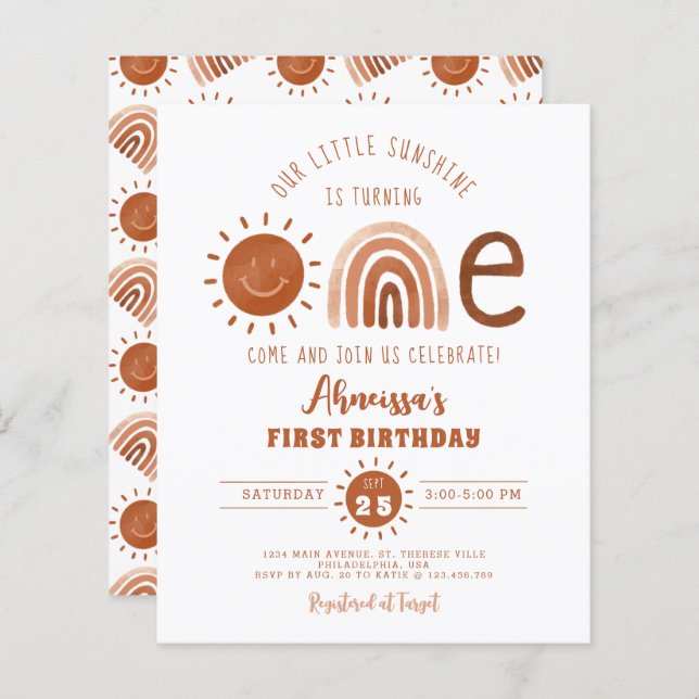 Budget Boho Regnbåge Liten Solsken Första Födelsed (Fram/baksida)