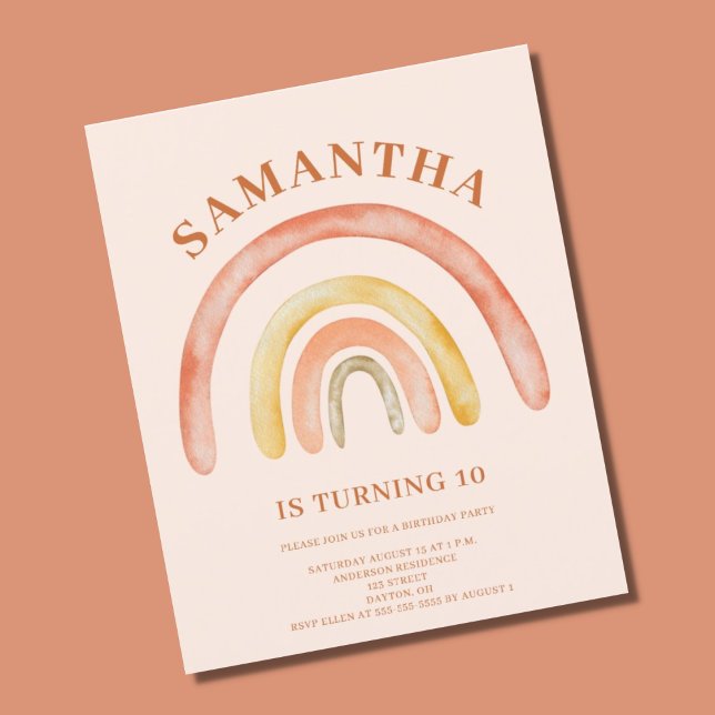Budget Boho Retro Rainbow 10:e födelsedagsinbjudan (Skapare uppladdad)