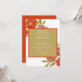 Budget Boho Röd Orange Guld Blommig Bröllop Inbjudningar