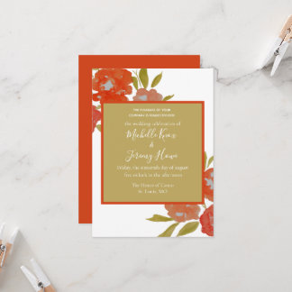 Budget Boho Röd Orange Guld Blommig Bröllop Inbjudningar