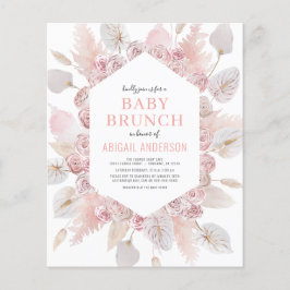 Budget Boho Rosa Baby Brunch-inbjudan Flygblad