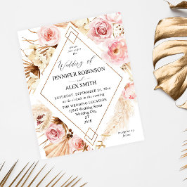 Budget Boho Rosa & Beige Blommigt Guld Bröllop Flygblad