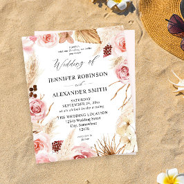 Budget Boho Rosa & Beige Blommigt Pampas Bröllop