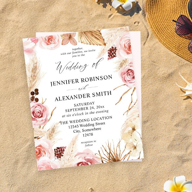 Budget Boho Rosa & Beige Blommigt Pampas Bröllop (Skapare uppladdad)