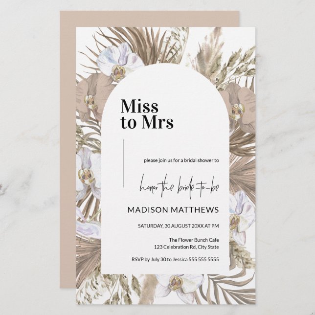 Budget Boho Rosa  Möhippa Inbjudan (Fram/baksida)