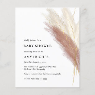 Budget Boho Rosa Pampas Grass Baby Shower Girl Flygblad