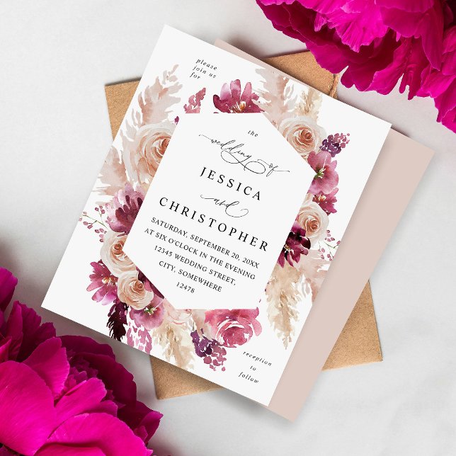 Budget Boho Rosa Pampas Grass Blommigt Bröllop Bei (Skapare uppladdad)