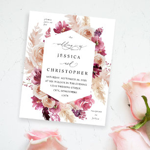 Budget Boho Rosa Pampasgräs Blommig Bröllop Flygblad