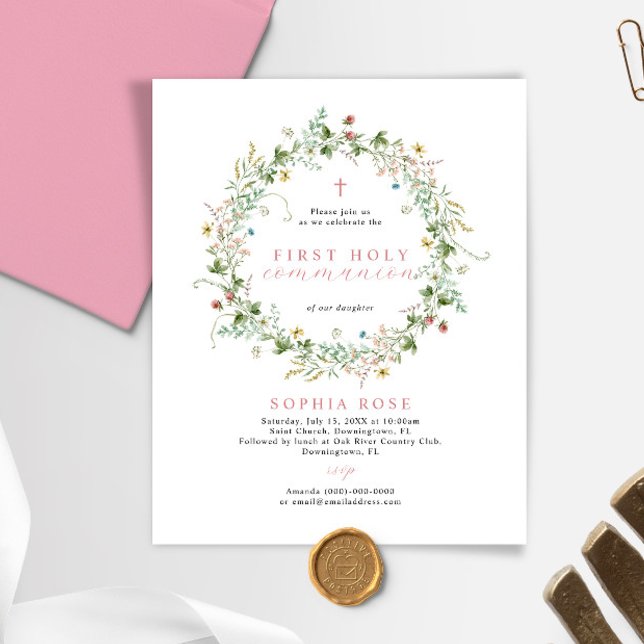 Budget Boho Rustic First Heliga Communion-inbjudan (Skapare uppladdad)