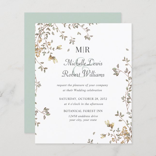 BUDGET Boho Rustic löv Garden bröllop (Fram/baksida)