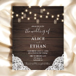 Budget Boho Rustic Mason Burk Bröllop Flyer<br><div class="desc">Boho rustic bröllopsinbjudan innehåller ljus och Mason burk på en träbakgrund.</div>