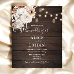 Budget Boho Rustic Neutralt Flowers Bröllop Flyer<br><div class="desc">Boho rustic bröllopsinbjudan innehåller ljus,  neutralt blommor och pampa på träbakgrund.</div>