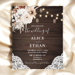 Budget Boho Rustic Neutralt Flowers Bröllop Flyer<br><div class="desc">Boho rustic bröllopsinbjudan innehåller ljus,  neutralt blommor och pampa på träbakgrund.</div>