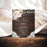 Budget Boho Rustic Neutralt Flowers Bröllop Flygblad<br><div class="desc">Boho rustic bröllopsinbjudan innehåller ljus,  neutralt blommor och pampa på träbakgrund.</div>