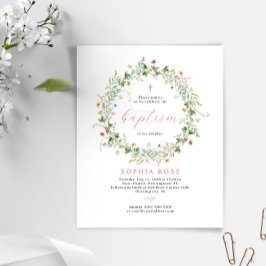 Budget Boho Rustic Wildblommor Baptism-inbjudan