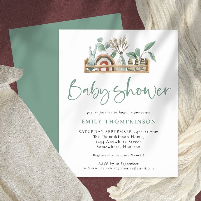 Budget Boho Shelf Leksak Sage Baby Shower Inbjudan (Skapare uppladdad)