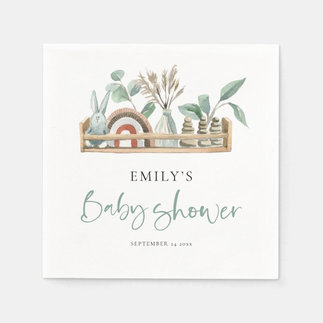 Budget Boho Shelf Leksak Sage Grönt Baby Shower Pappersservett (Framsidan)