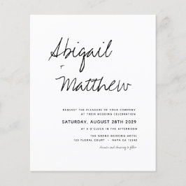 Budget Boho Simple Black White Wedding bjudande Flygblad