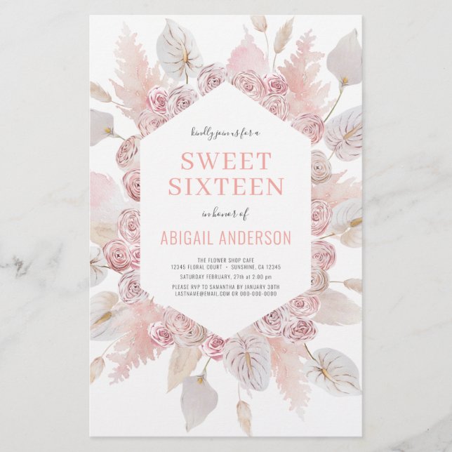 Budget Boho Sweet sixteen Modern  inbjudan Flygblad (Framsidan)
