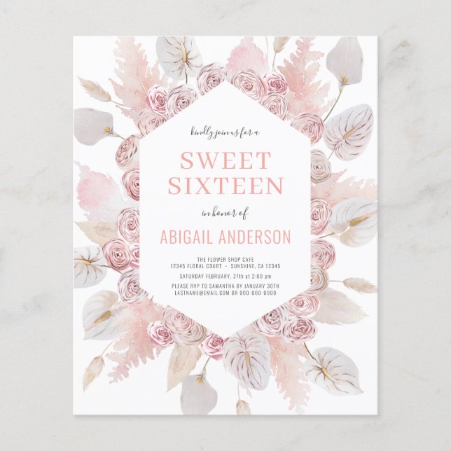 Budget Boho Sweet sixteen Modern  inbjudan Flygblad (Framsidan)