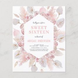Budget Boho Sweet sixteen Modern inbjudan Flygblad