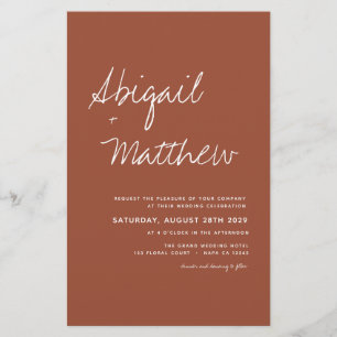 Budget Boho Terra Cotta Simple Wedding bjudande Flygblad