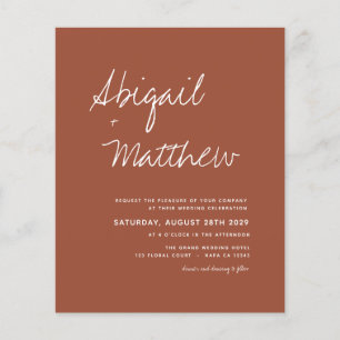 Budget Boho Terra Cotta Simple Wedding bjudande Flygblad