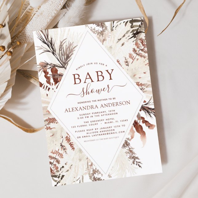 Budget Boho Terracotta Pampas Grass Baby Shower FL Flygblad (Skapare uppladdad)
