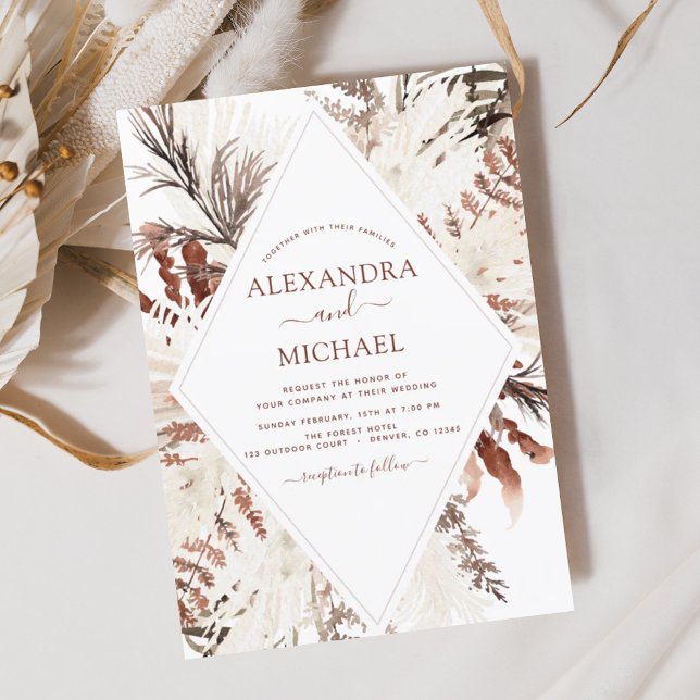 Budget Boho Terracotta Pampas Grass Beige Bröllop Flygblad (Skapare uppladdad)
