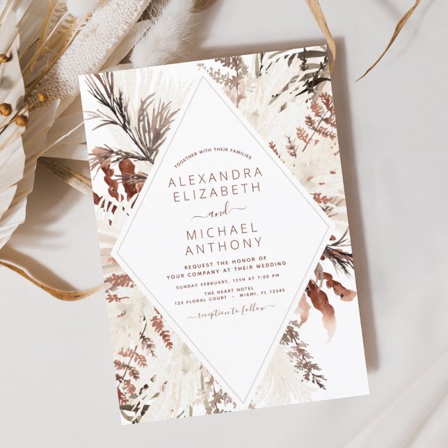 Budget Boho Terracotta Pampas Grass Beige Bröllop Flygblad (Skapare uppladdad)