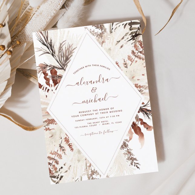 Budget Boho Terracotta Pampas Grass Bröllop Flygblad (Skapare uppladdad)