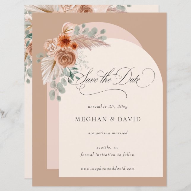 Budget Boho Terracotta Pampas Spara datum (Fram/baksida)