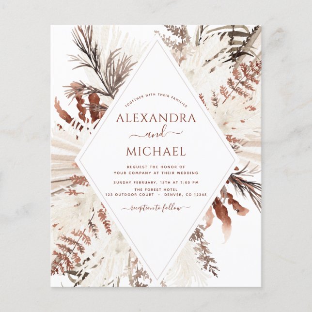 Budget Boho Terracotta Photo Pampas Grass Bröllop (Framsida)
