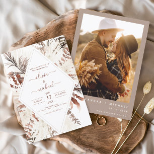 Budget Boho Terracotta Photo Pampas Grass Bröllop Flygblad