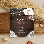 Budget Boho Torft Handflatan Lämna Bröllop spara d Flygblad<br><div class="desc">Budgeten Boho chic bröllop spara datum-vykort har neutralt blommor med torkad handflatan löv och ljus på trädekorerat trä.</div>