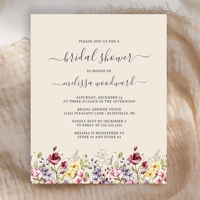 Budget Boho Vilda Blommor Bröllopsfest Inbjudan (Skapare uppladdad)